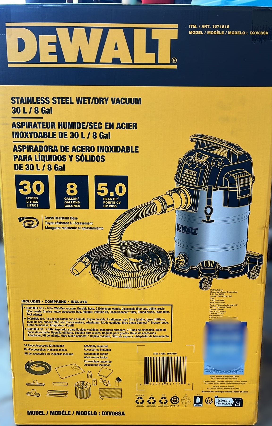 Dewalt 8 Gallon/30L Pro Stainless Steel Wet/Dry Vacuum
