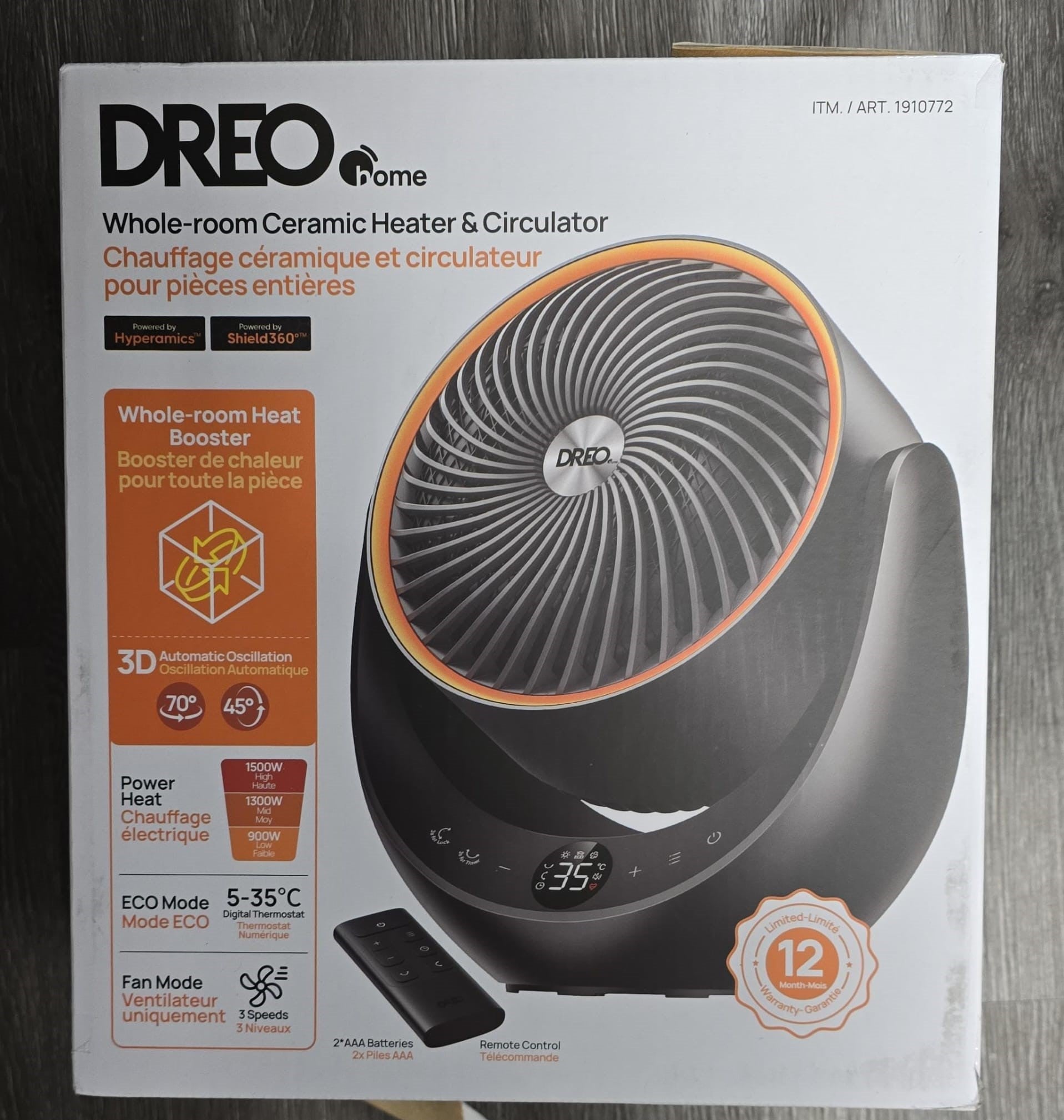 DREO Portable Oscillating Ceramic Heater, 1500W