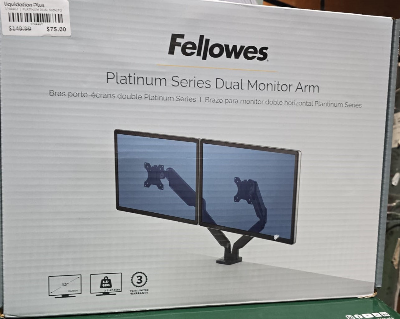 Fellowes Platinum Series Fully Adjustable Monitor Arm (Double)