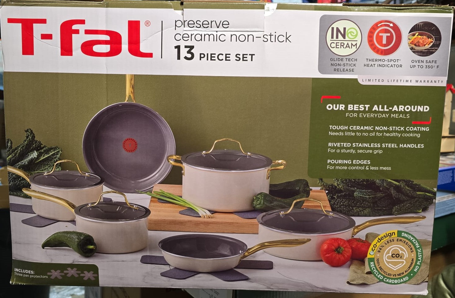 T-fal Preserve Ceramic Cookware Set, 13-piece