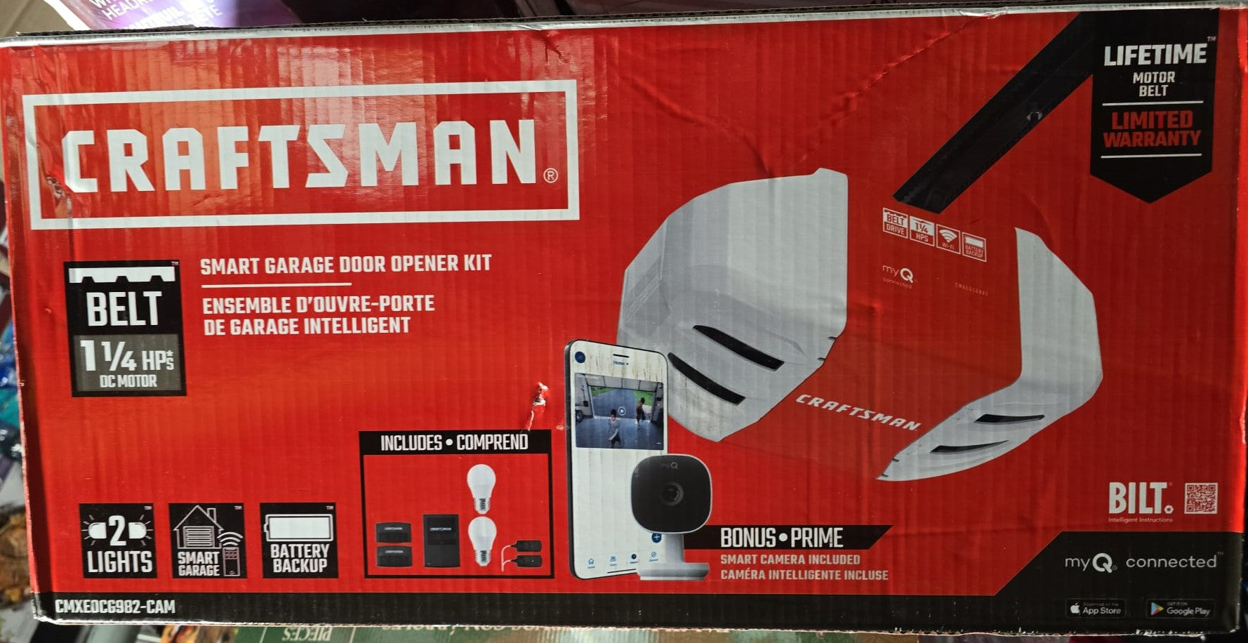 Craftsman 1-1/4HP Smart Garage Door Opener, Battery Backup and Camera