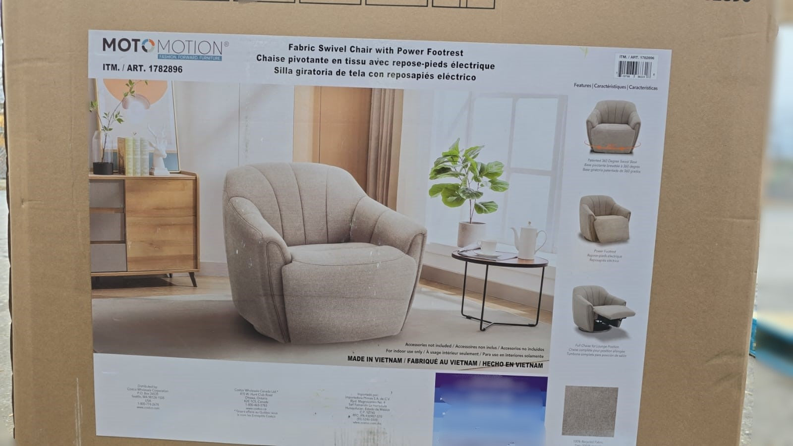 Fiona Fabric Swivel Chair with Power Footrest