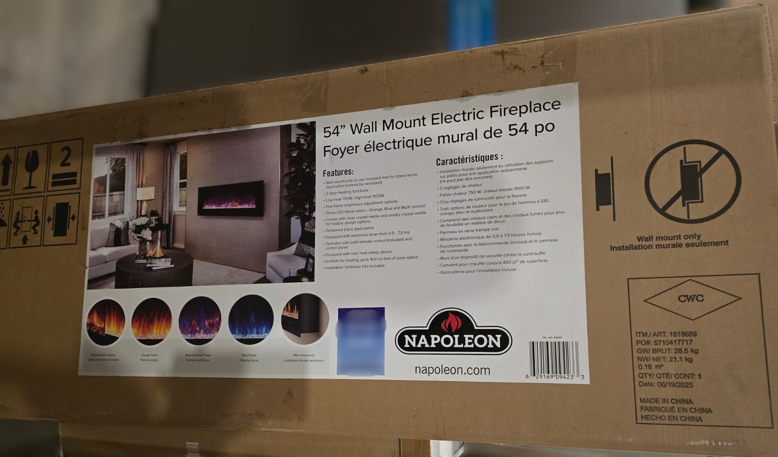 Napoleon 137.2 cm (54 in.) Electric Wallmount Fireplace