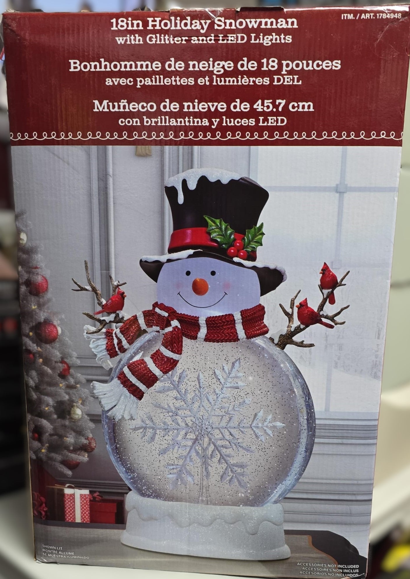 45.7 cm (18 in.) Holiday Snowman with Glitter and LED Lights