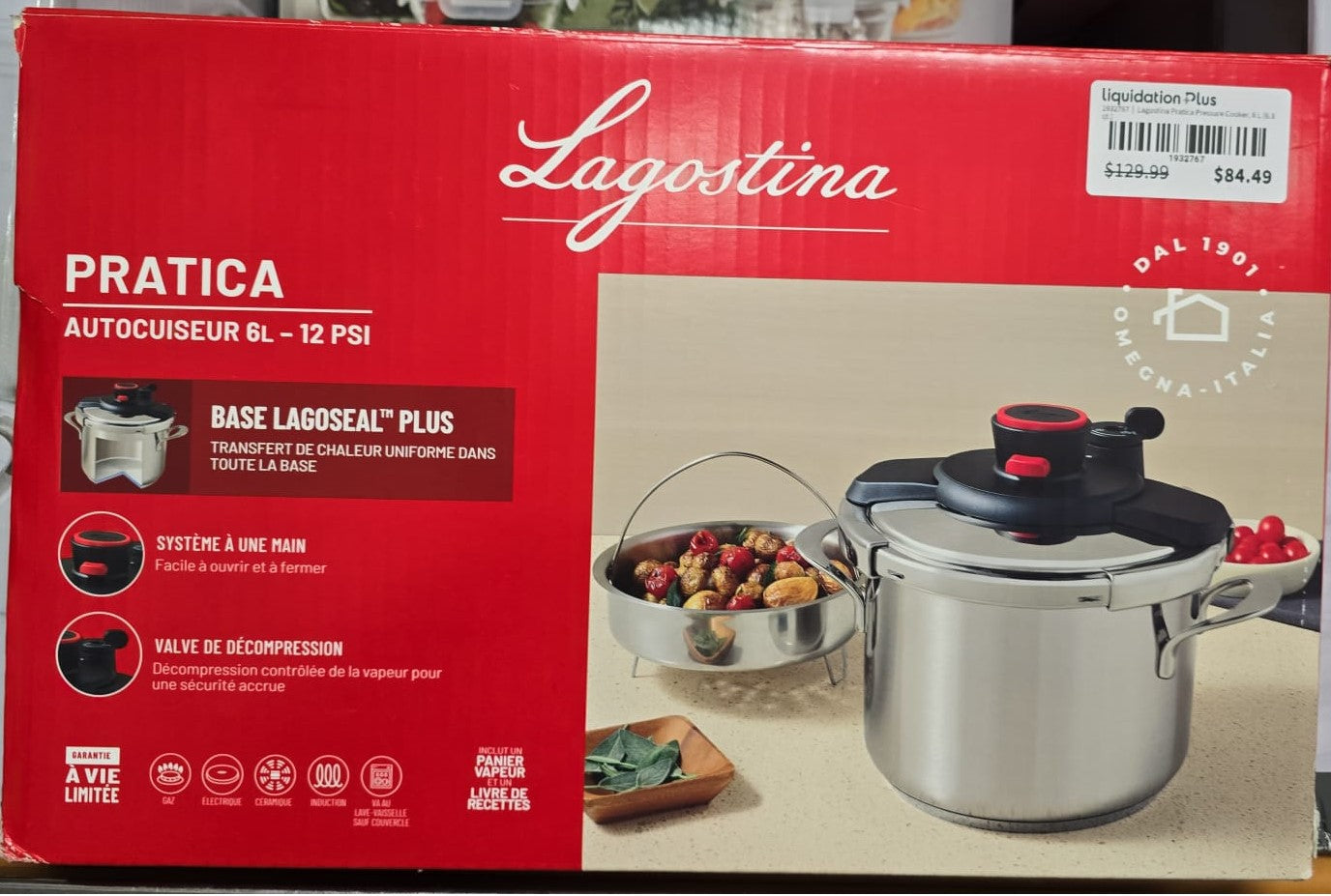 Lagostina Pratica Pressure Cooker, 6 L (6.3 qt.)