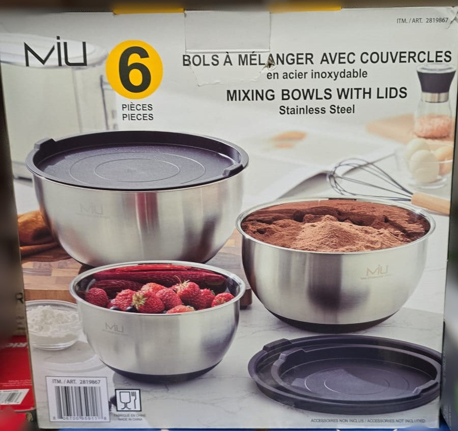 MIU Stainless Steel Mixing Bowl set with lids, 6-pieces
