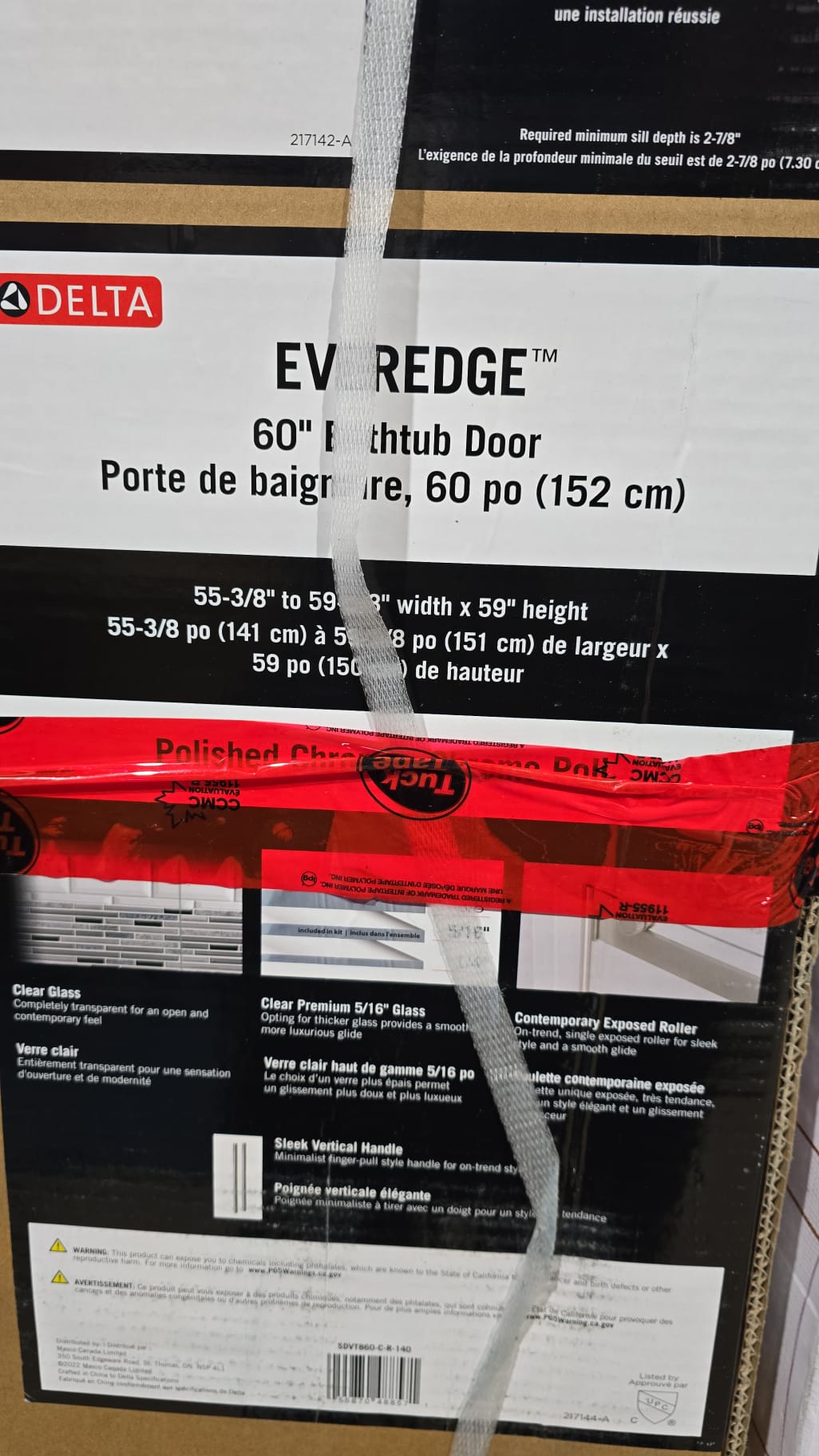 Delta EverEdge 59 in. × 60 in. Frameless Sliding Bathtub Door in Chrome