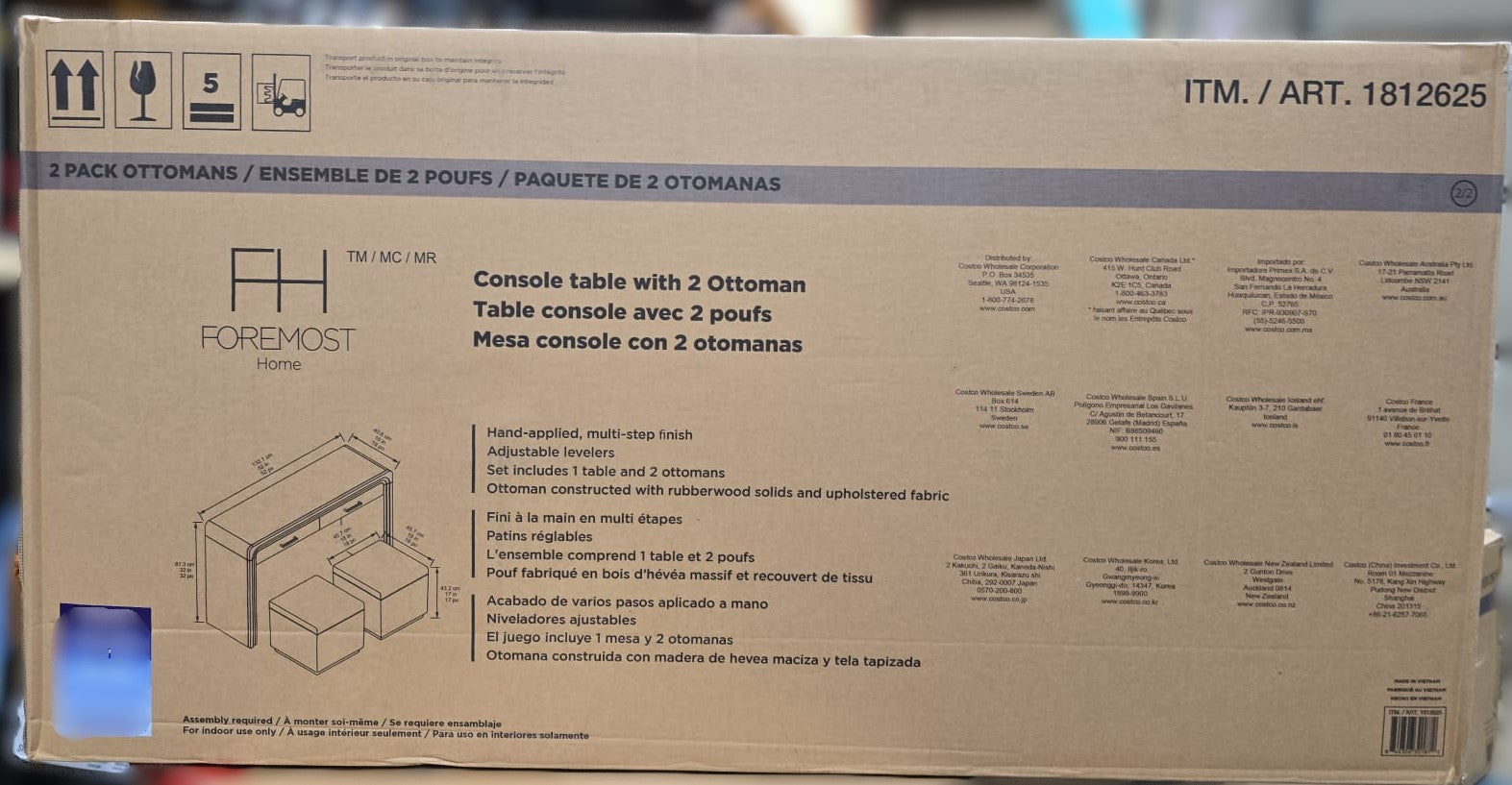 Mulberry Console Table with 2 Storage Ottomans
