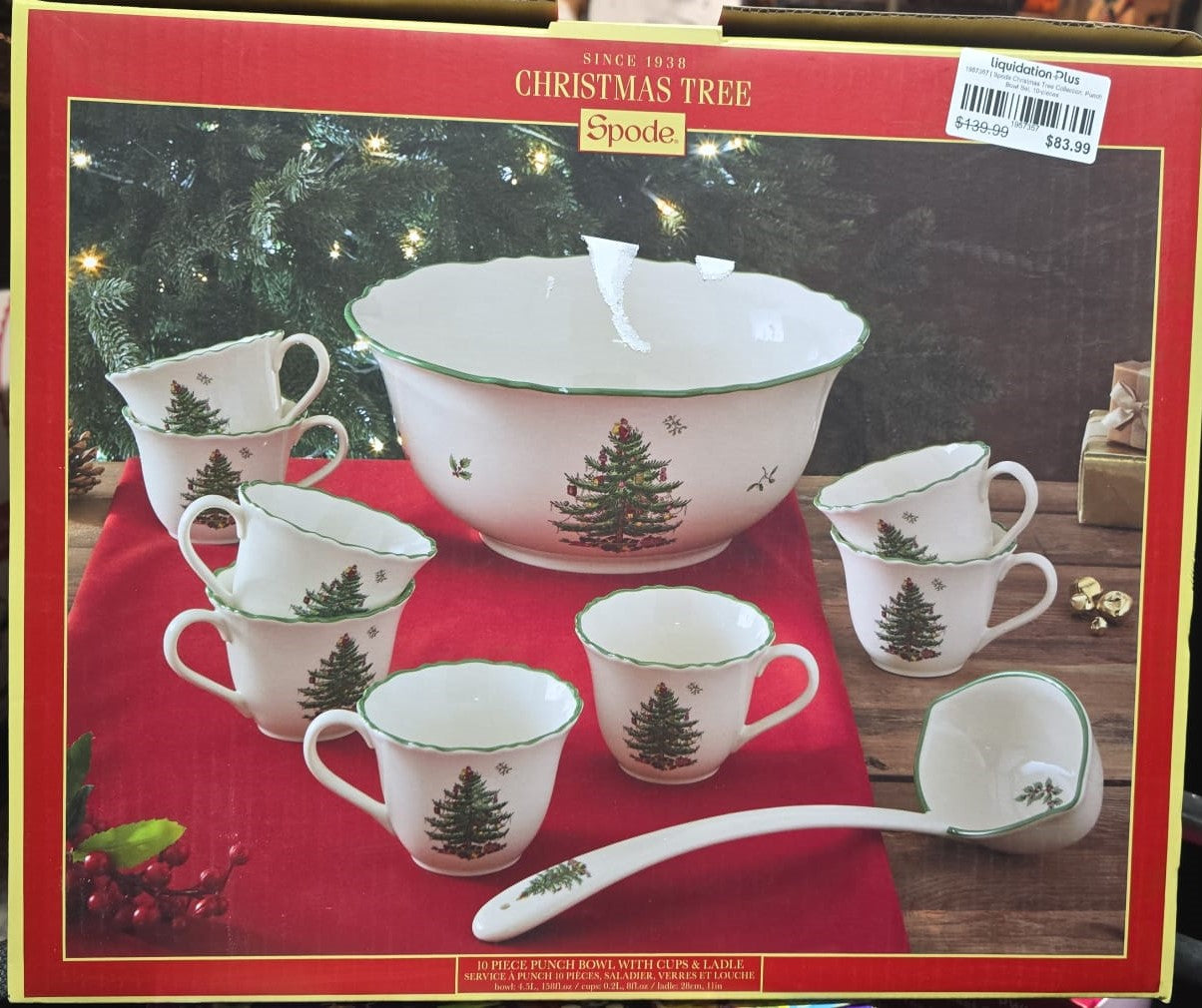 Spode Christmas Tree Collection, Punch Bowl Set, 10-pieces