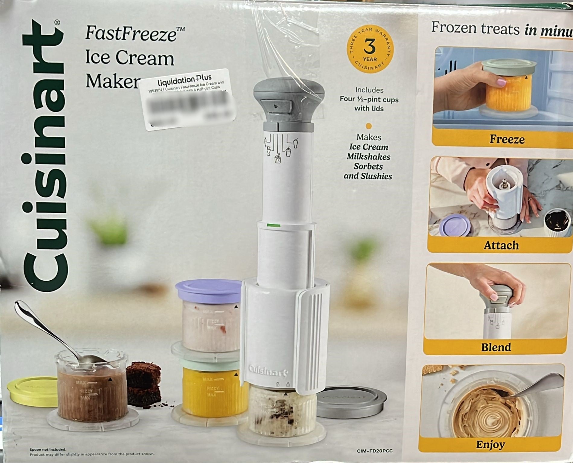 Cuisinart FastFreeze 5-in-1 Ice Cream Frozen Dessert Maker, Includes 4 Mixing Cups with Lids