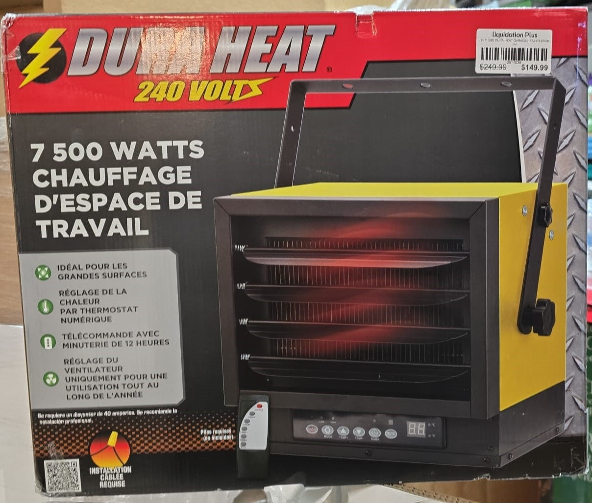 Dura Heat 25,500 BTU Electric Hardwired Workspace Heater with Remote Control
