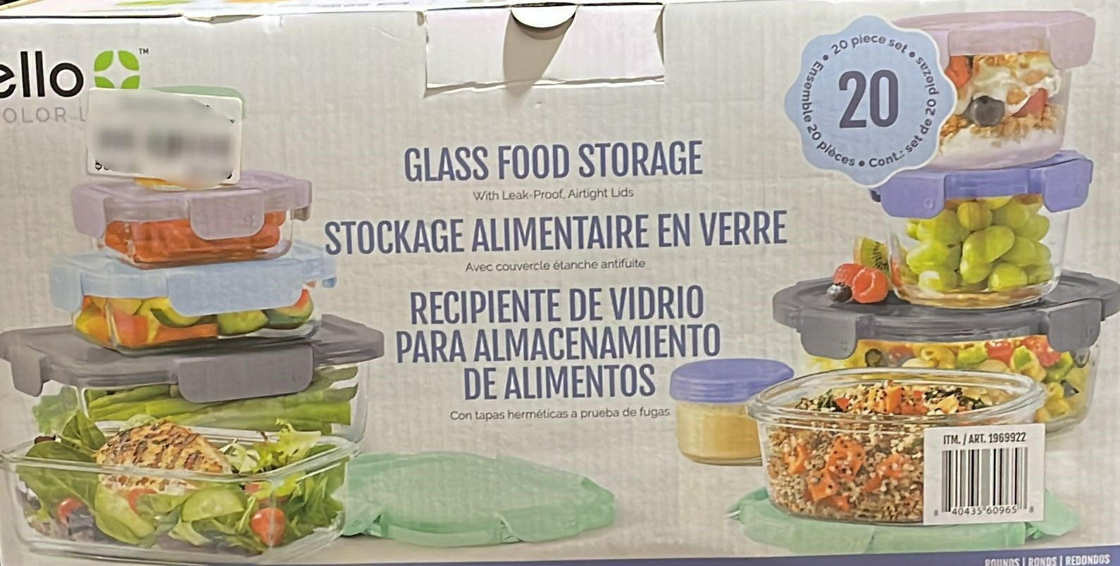 Ello Colour Lock Mixed Glass Meal Prep Food Storage Set, 20-piece
