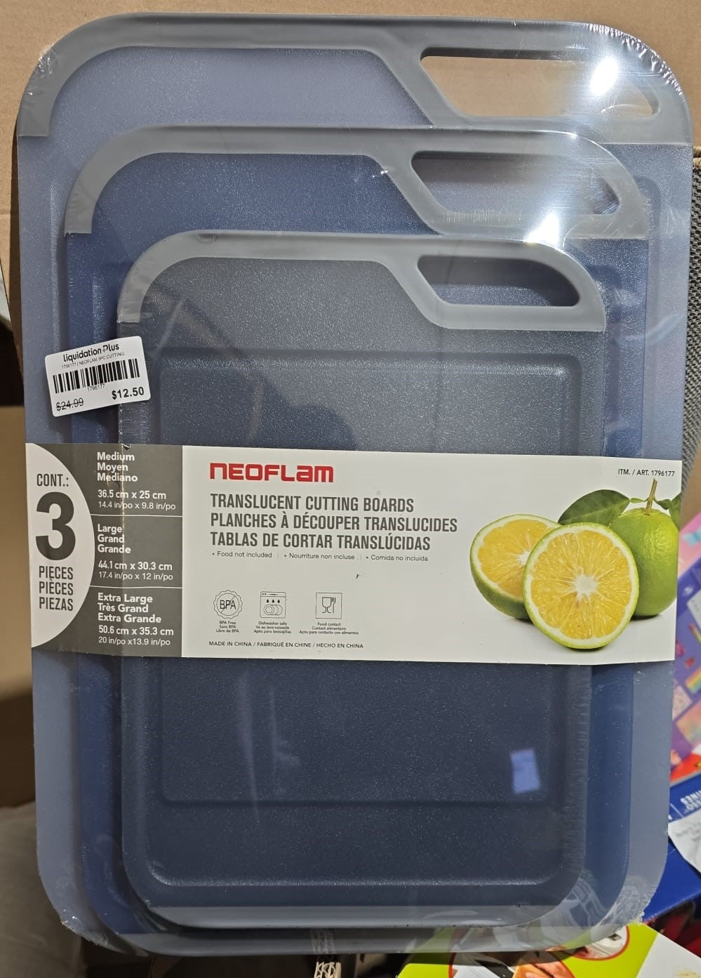 Neoflam Translucent Cutting Board Set with Non-Slip Design, 3-piece