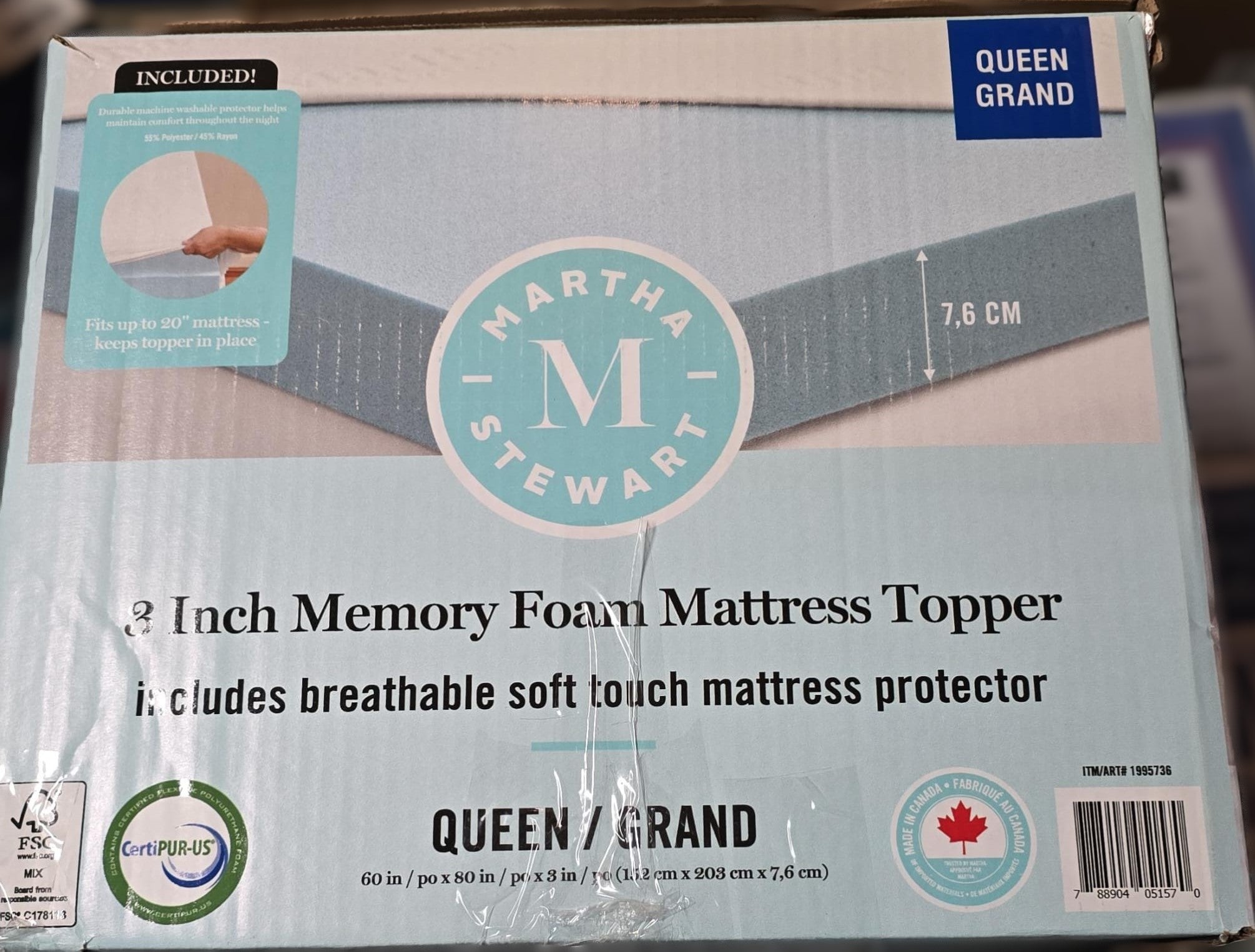 Martha Stewart Memory Foam Mattress Topper, QUEEN