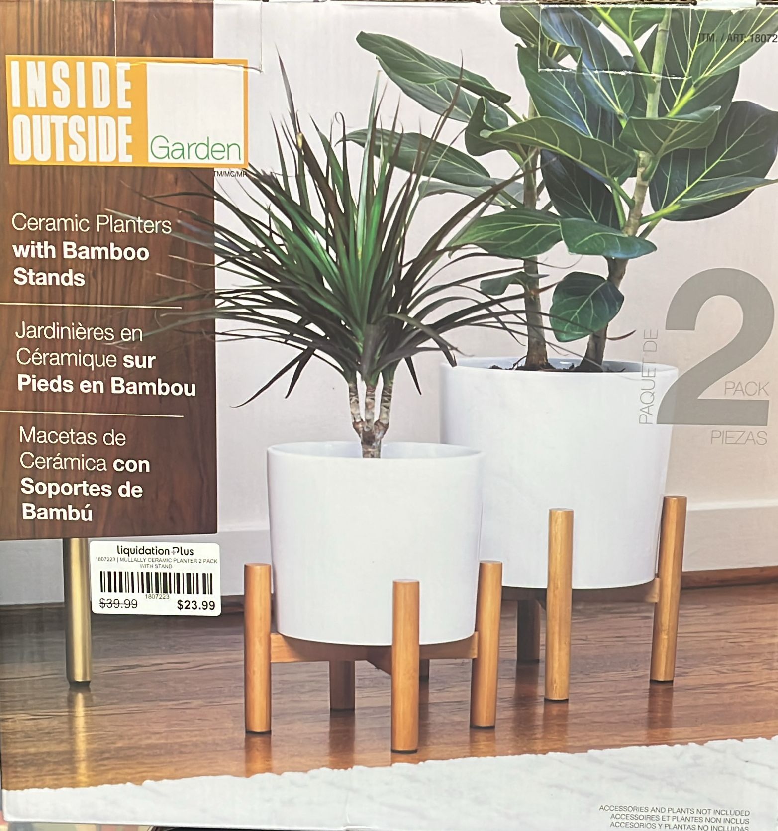 Ceramic Planters With Bamboo Stands (2 pack)