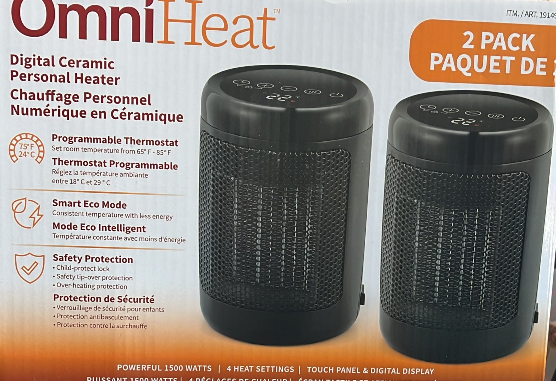 OmniHeat Digital Ceramic Personal Heater, 2-pack