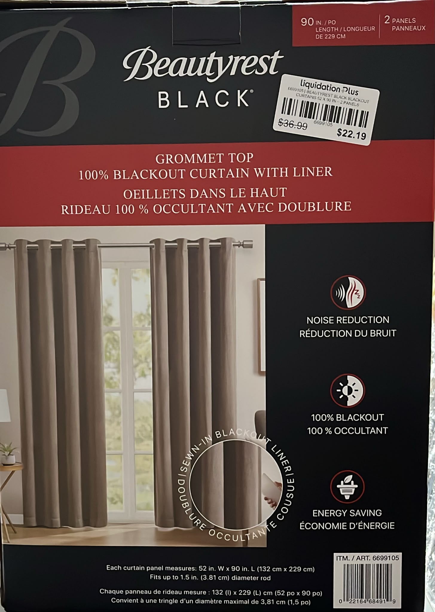 BEAUTYREST BLACK BLACKOUT CURTAINS 52 X 90 IN – 2 PANELS
