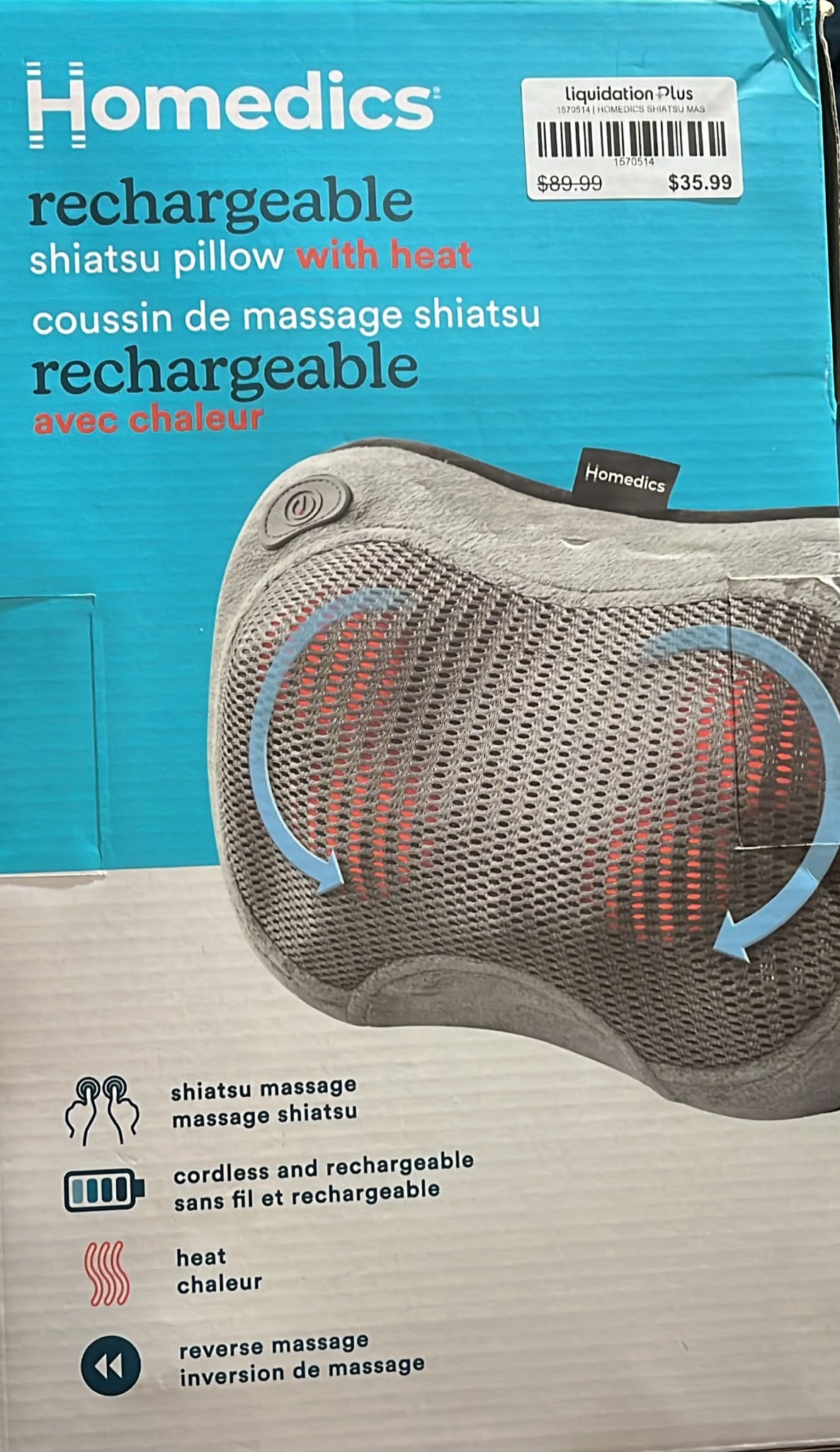 HoMedics Cordless Shiatsu Massage Pillow Cushion