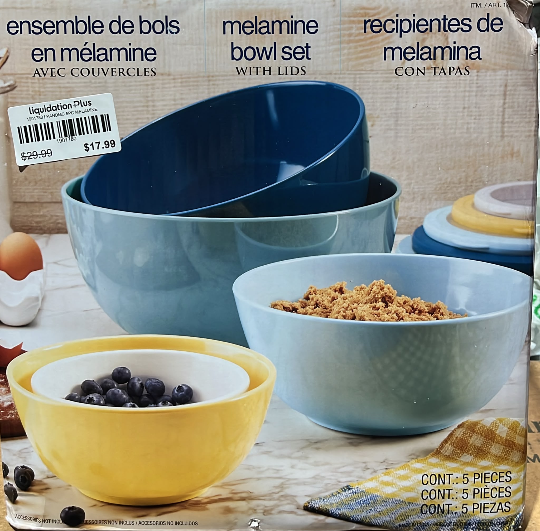 Pandex Melamine Bowl Set with Lids, 5-pieces