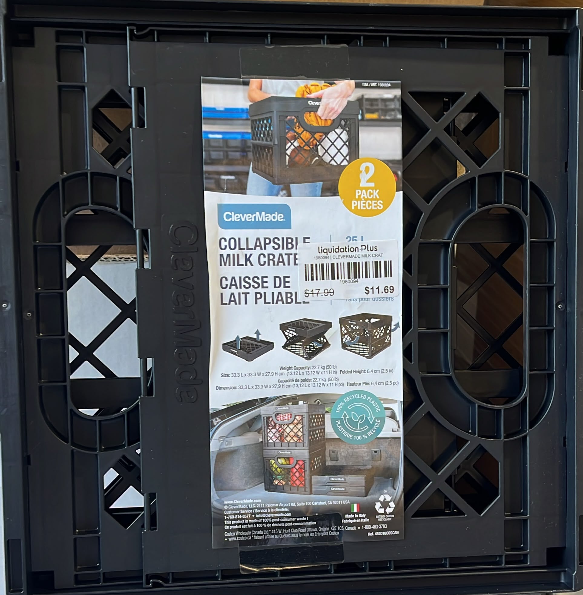 CLEVERMADE COLLAPSIBLE MILK CRATE PACK OF 2