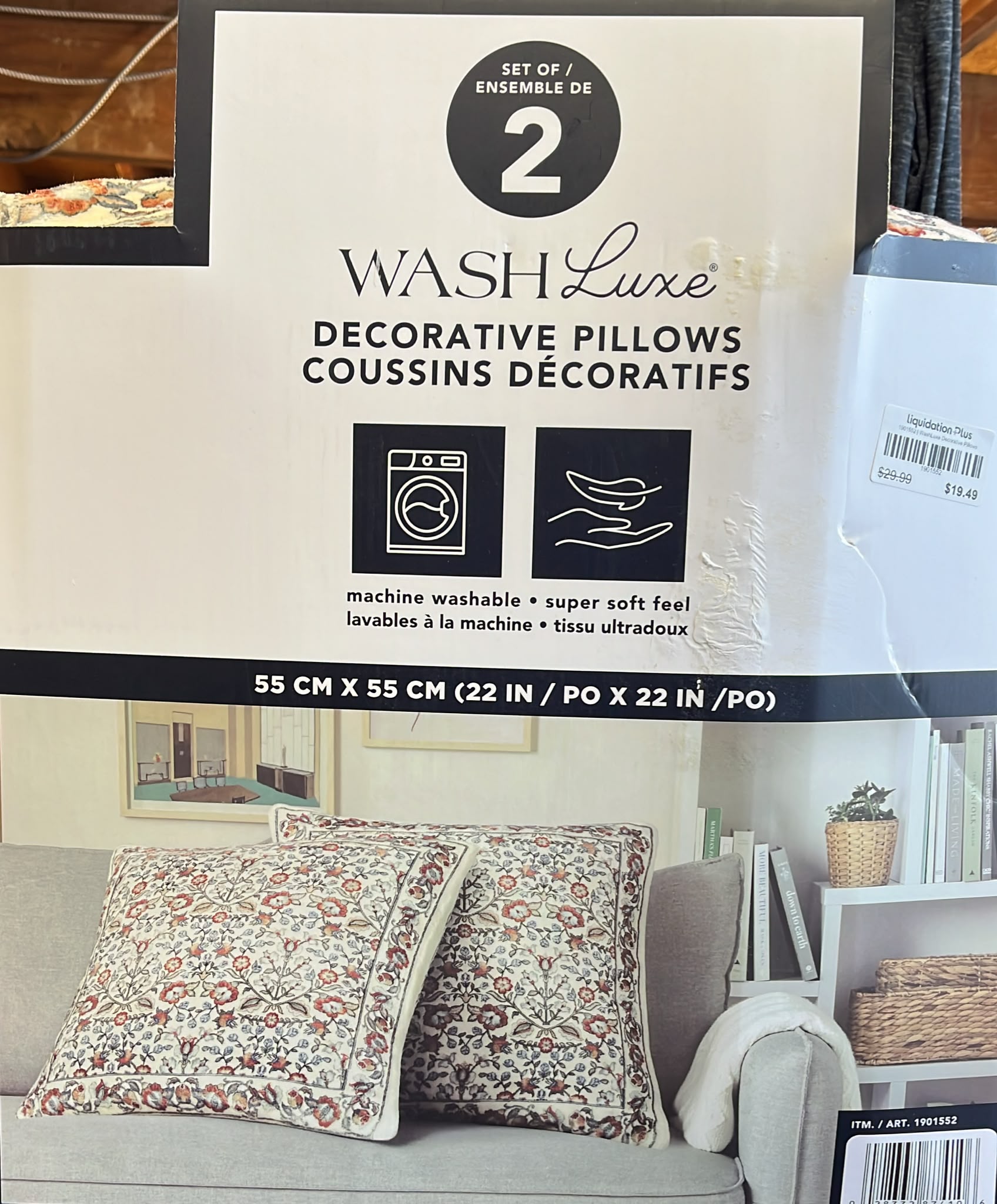 WASHLUXE DECORATIVE PILLOWS 22 IN X 22 IN