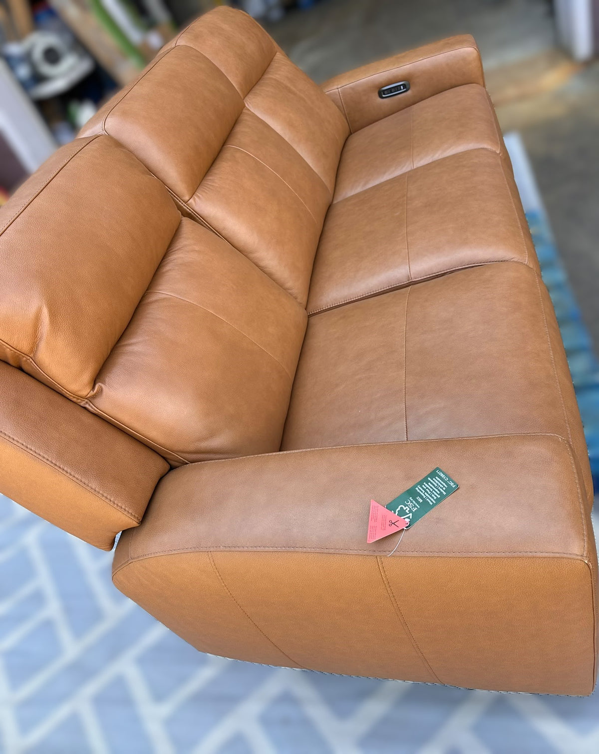 Simon Li Wren Leather 2 Power Headrest Sofa with Zero Gravity, Brown
