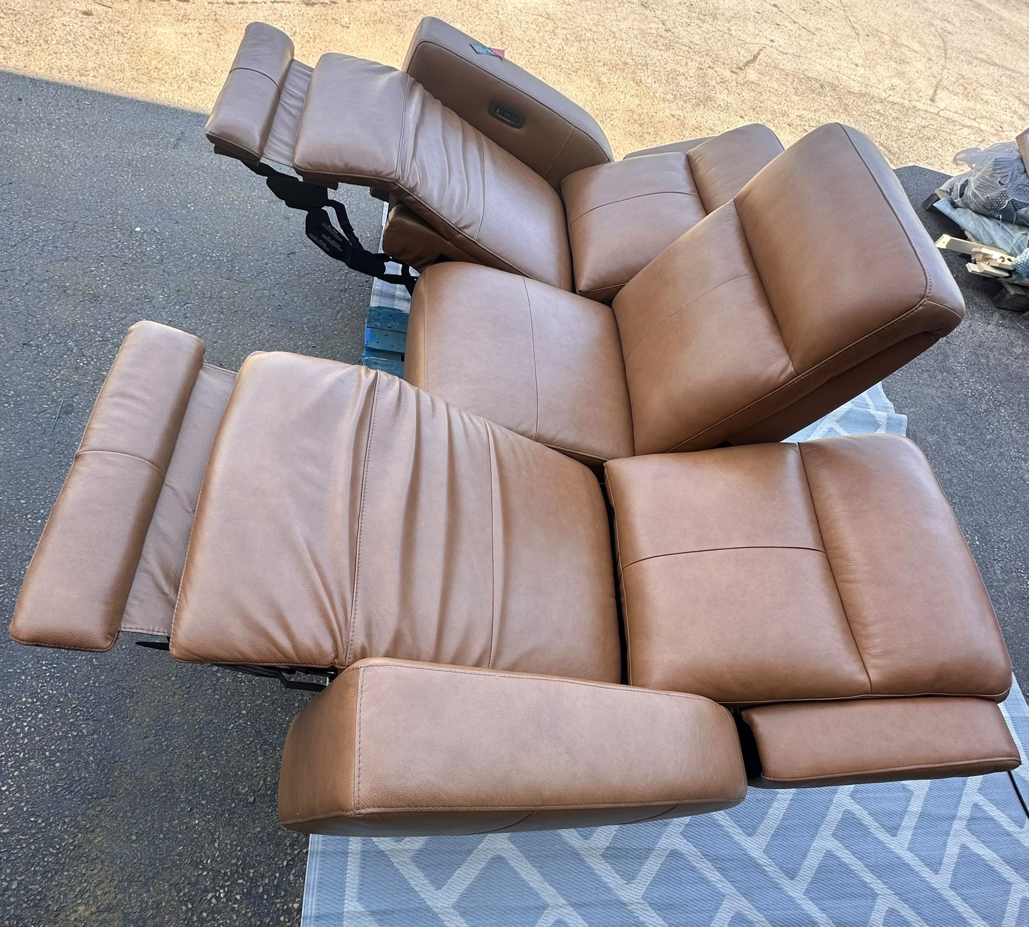 Simon Li Wren Leather 2 Power Headrest Sofa with Zero Gravity, Brown