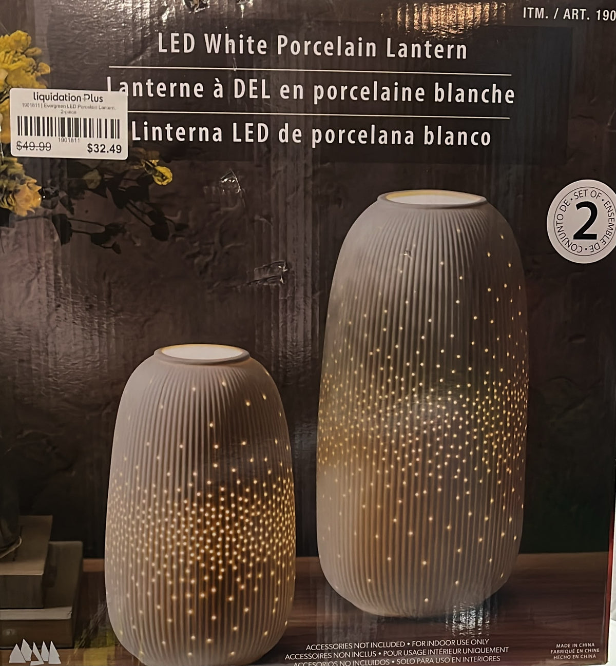 Evergreen LED Porcelain Lantern, 2-piece