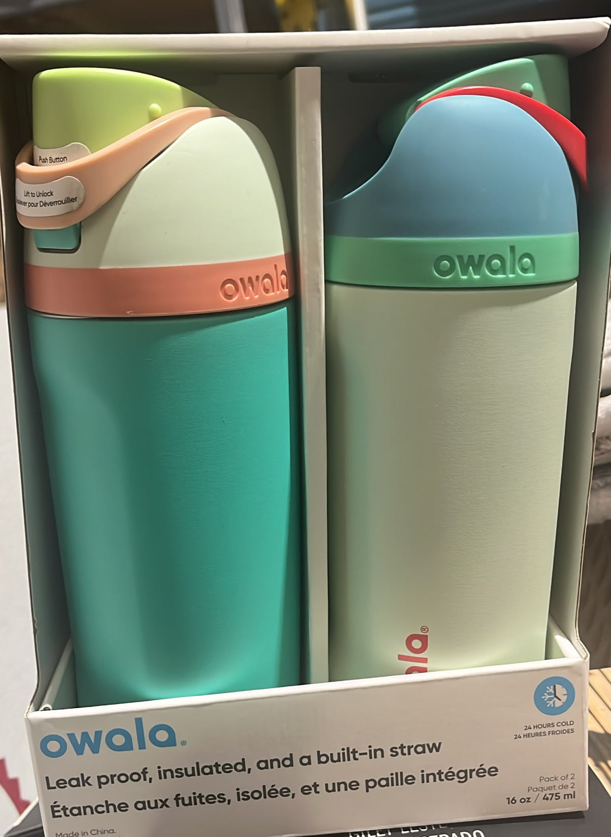Owala Freesip 473 mL (16 oz) Stainless Steel Water Bottle, 2-pack