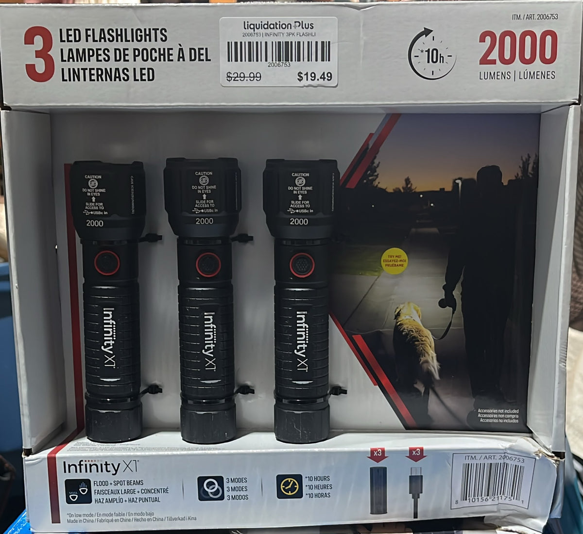 Infinity X1 2000 Lumen Rechargeable Flashlight Pack of 3
