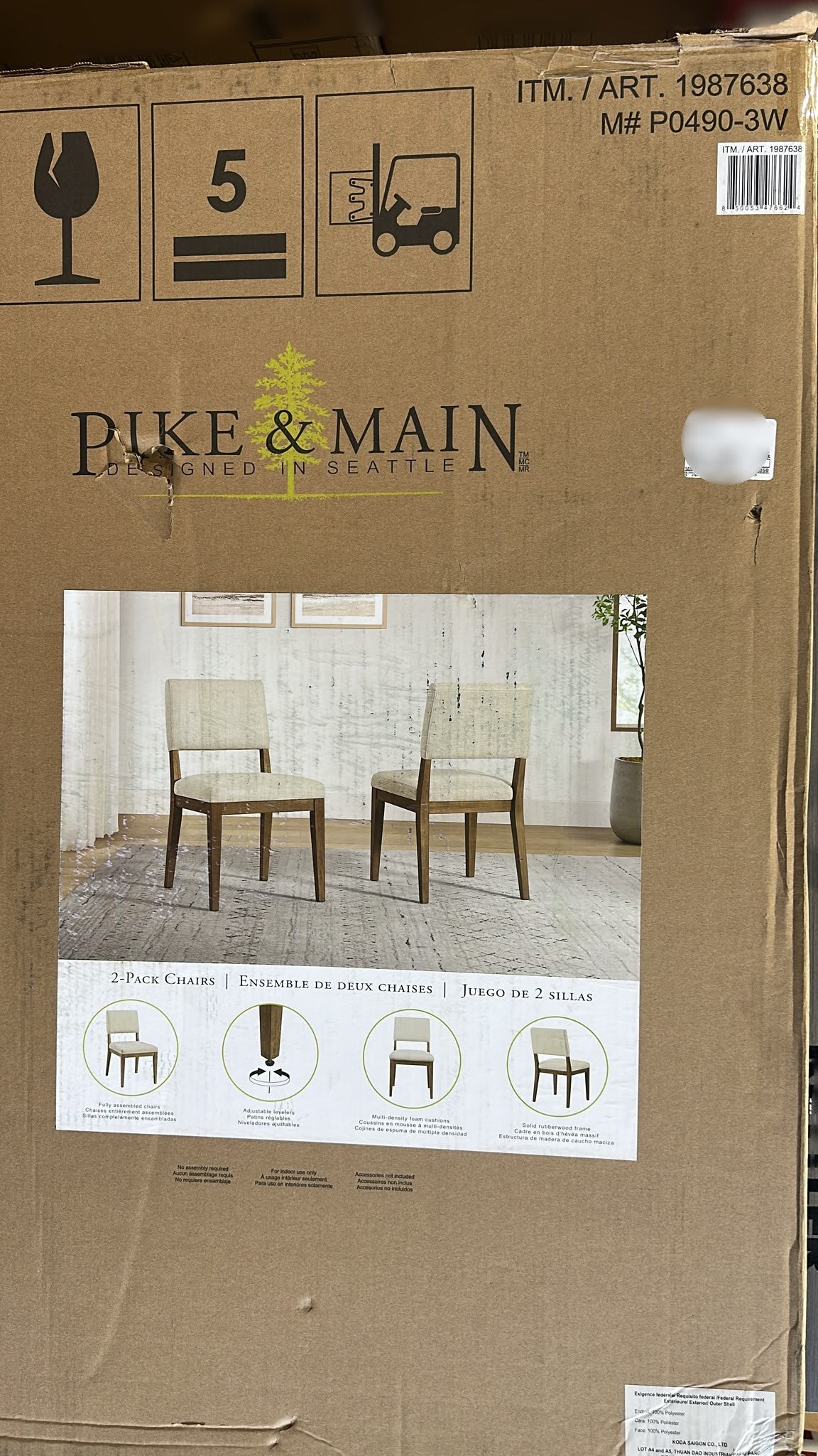 Pike and Main Cowen Fabric Dining Chair, 2-pack