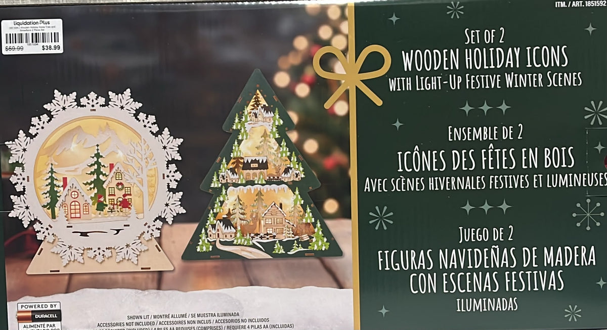 Wooden Holiday Icons Tree and Snowflake 2 Piece Set