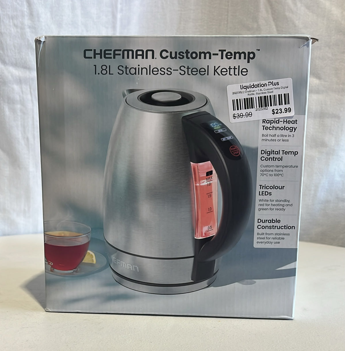 Chefman 1.8 L Custom-Temp Digital Kettle, Stainless Steel