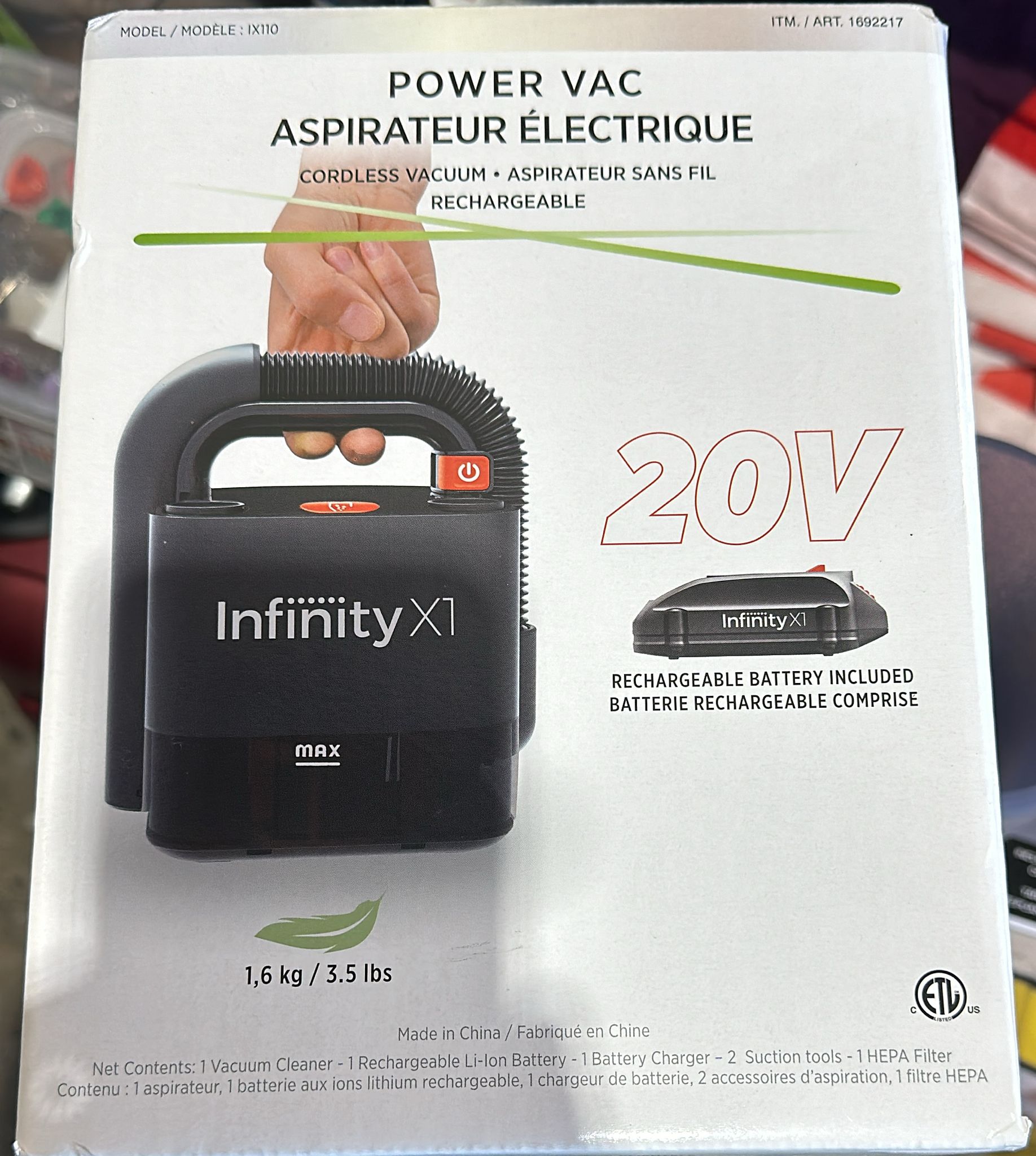 INFINITY X1 20V RECHARGEABLE AUTO VACUUM