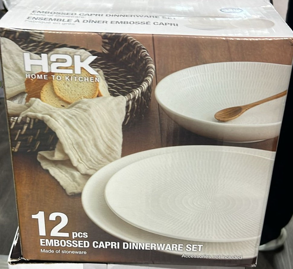 H2K 12PCS EMBOSSED CAPRI DINNERWARE SET