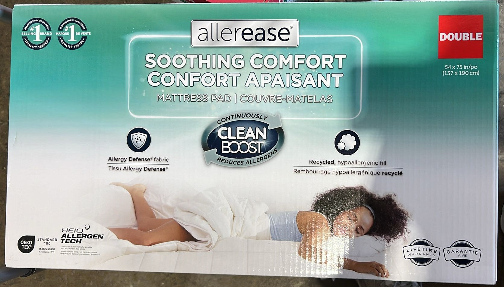 ALLEREASE MATTRESS PAD DOUBLE 54 X 75