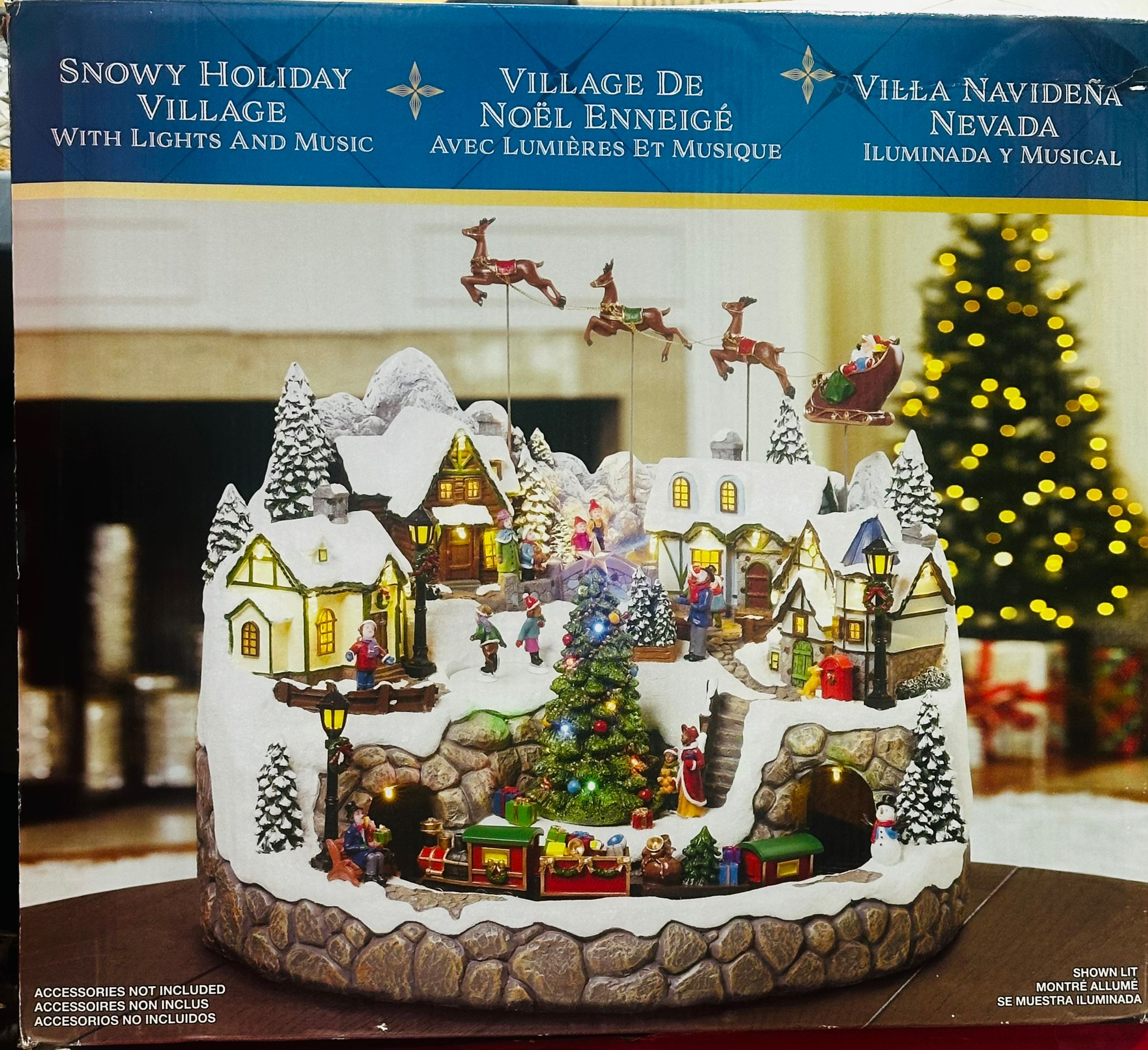 13PC DISNEY HOLIDAY VILLAGE WITH LIGHTS AND MUSIC