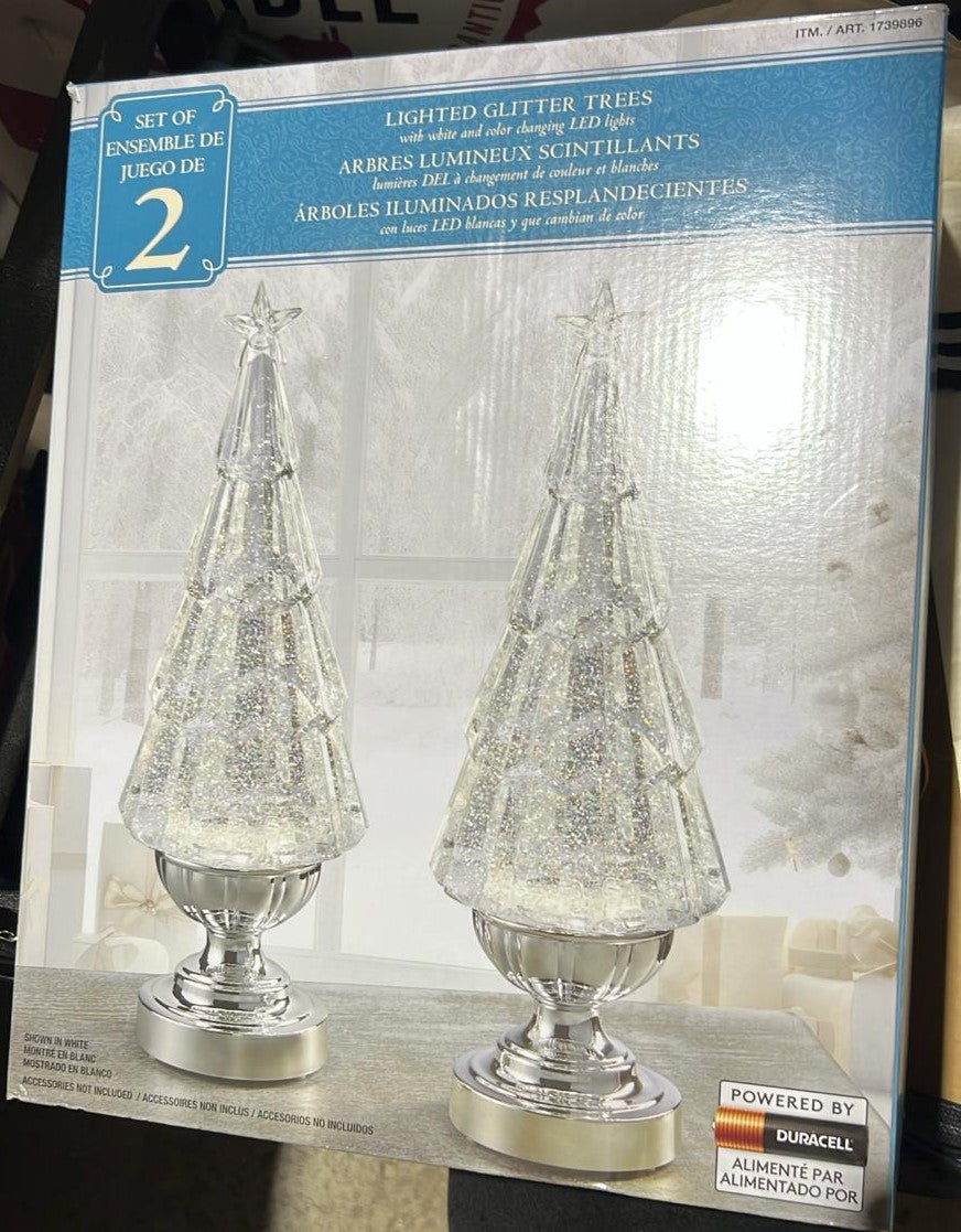 Set of 2 Lighted Glitter Trees