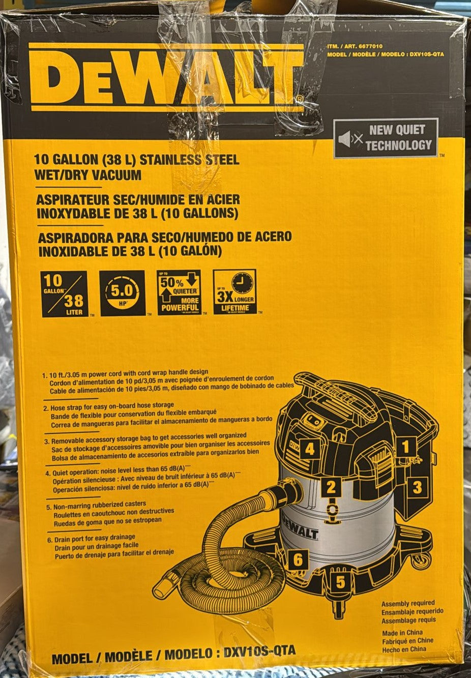 Dewalt 10 Gallon/38L Stainless Steel Quiet Wet/Dry Vacuum