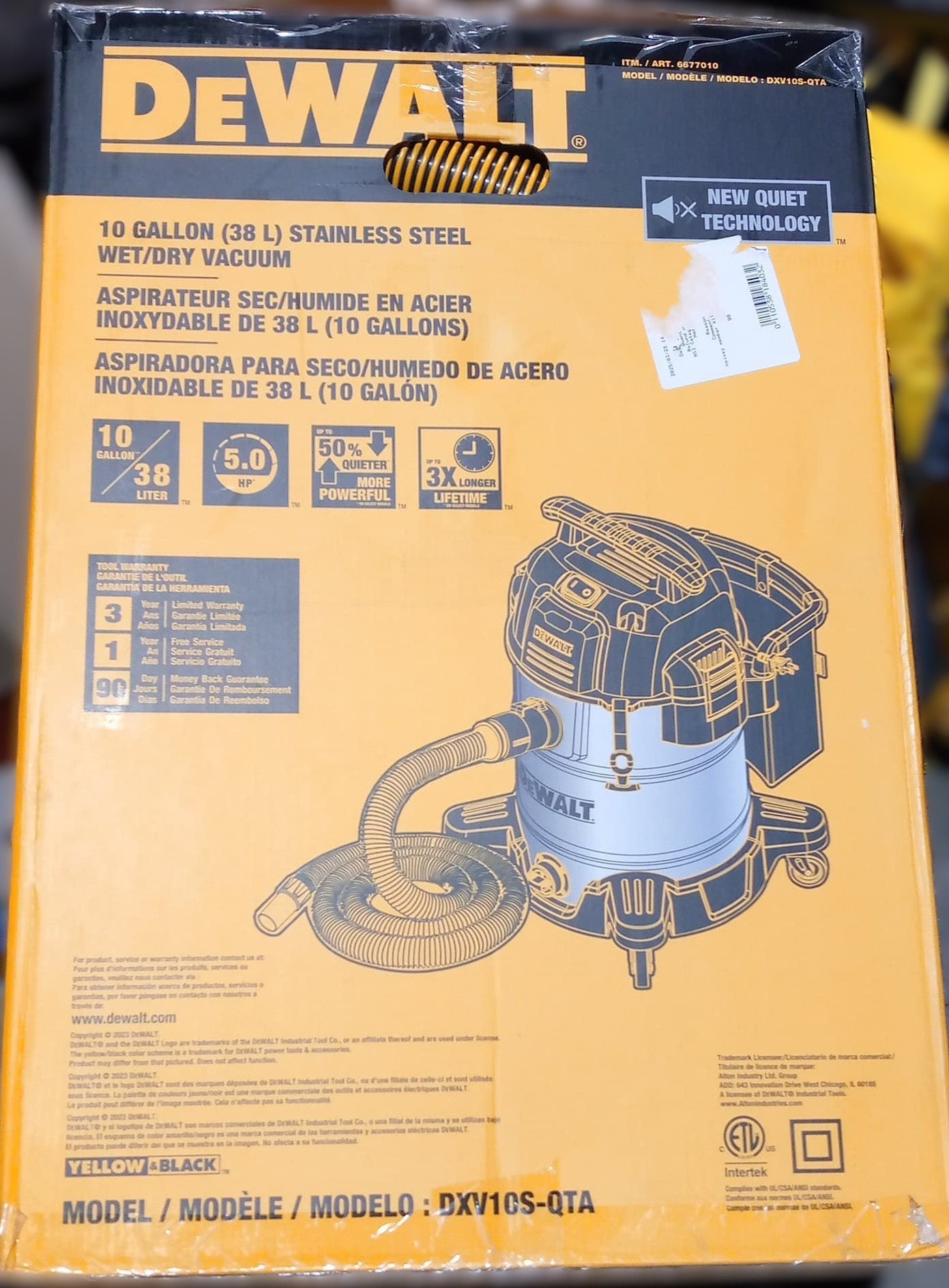 Dewalt 10 Gallon/38L Stainless Steel Quiet Wet/Dry Vacuum