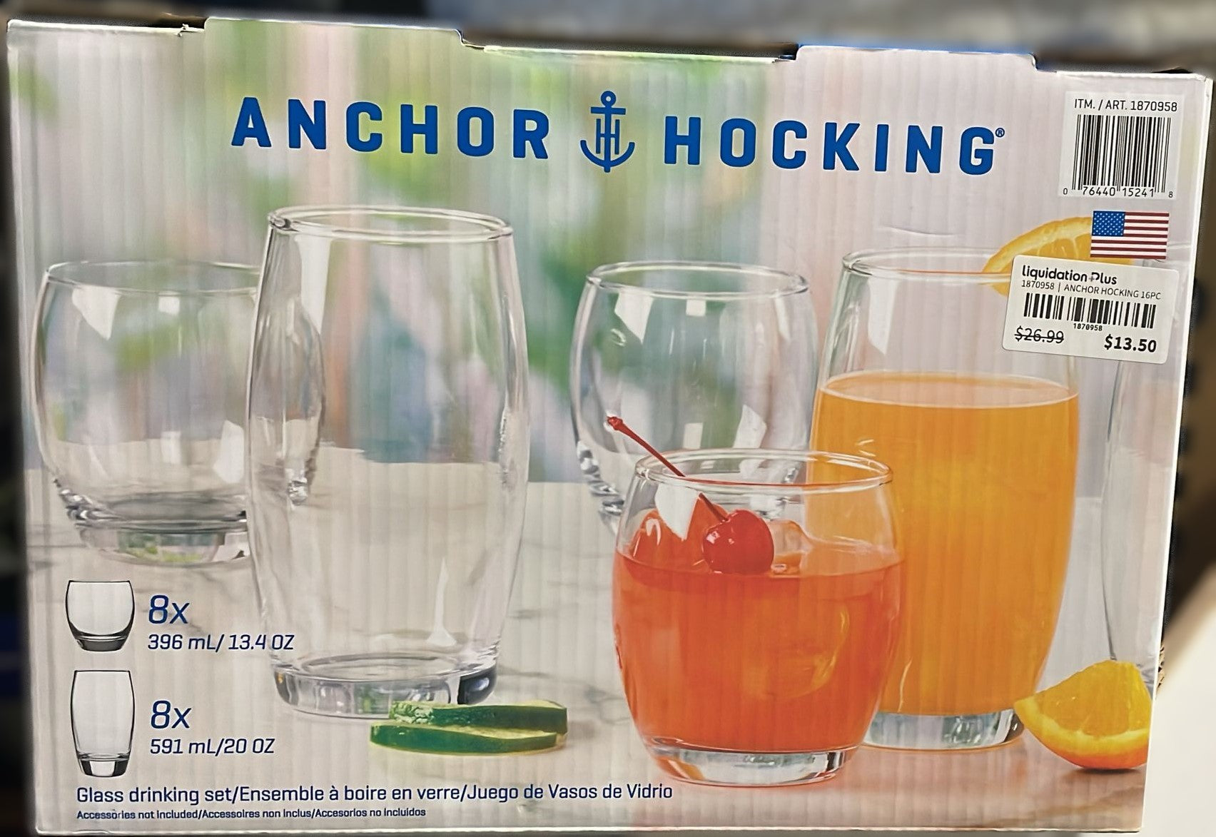 ANCHOR HOCKING GLASSWARE SET 16 PIECES