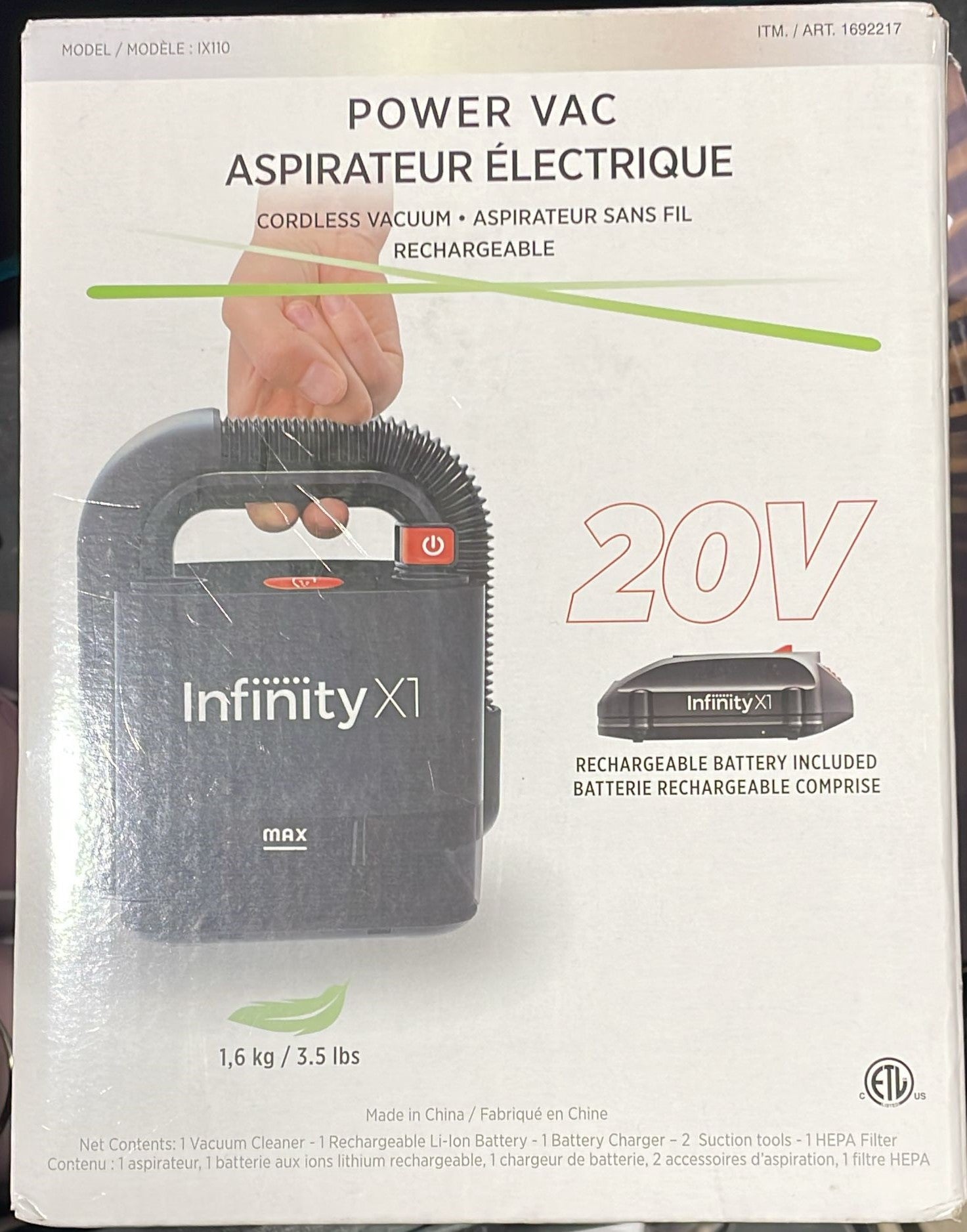 INFINITY X1 20V RECHARGEABLE AUTO VACUUM