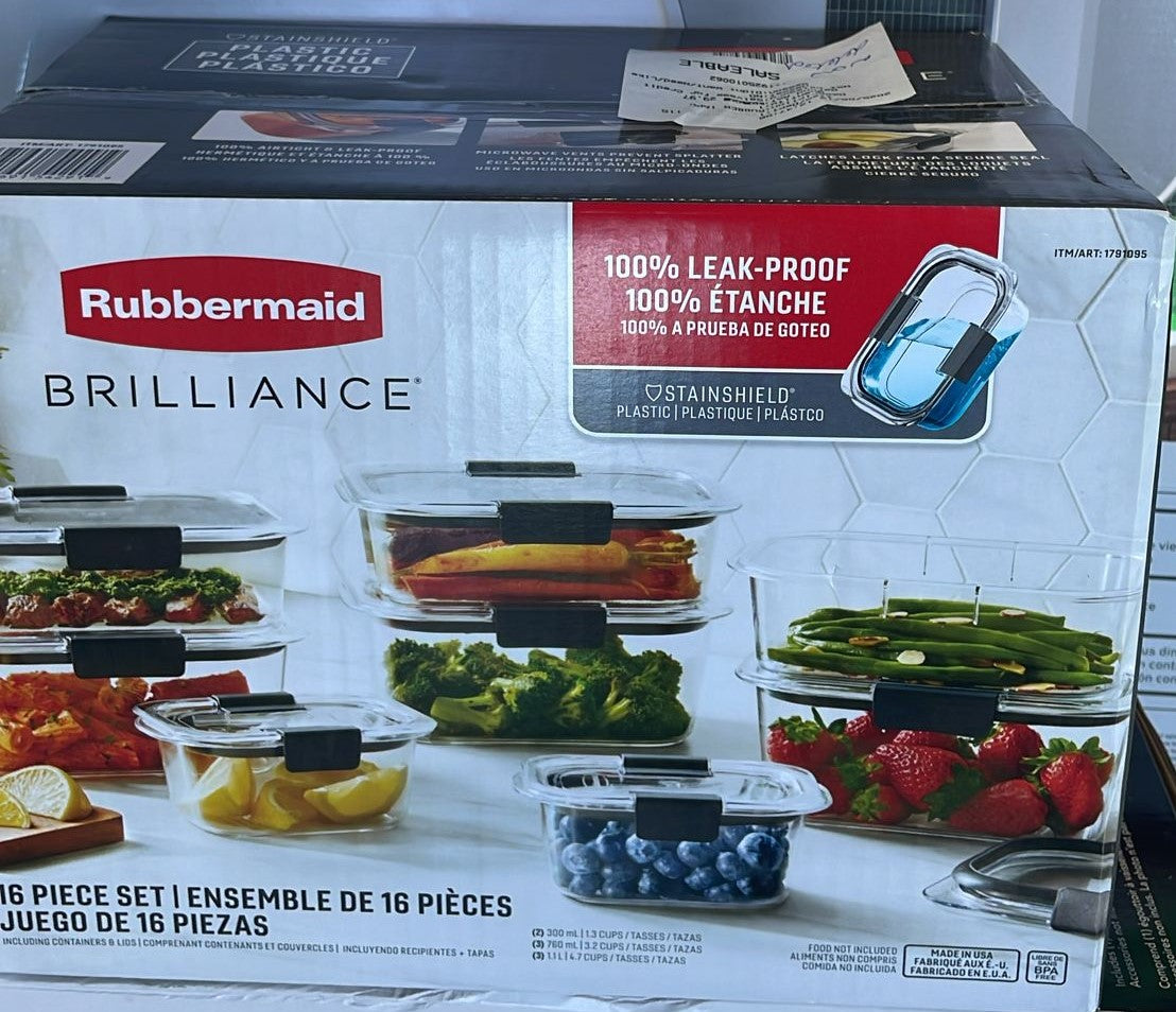 Rubbermaid Brilliance Plastic Food Storage Containers, Set of 16