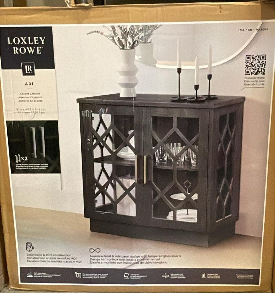 Loxley Rowe Ari 91.4 cm (36 in.) Accent Cabinet with Glass Doors, Stormy Grey