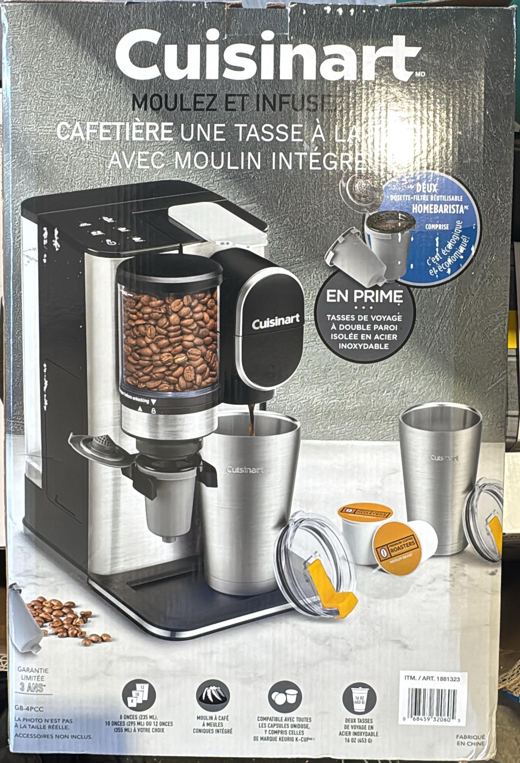 Cuisinart Grind & Brew Single-Serve Coffeemaker with 2 Stainless Steel Travel Mugs