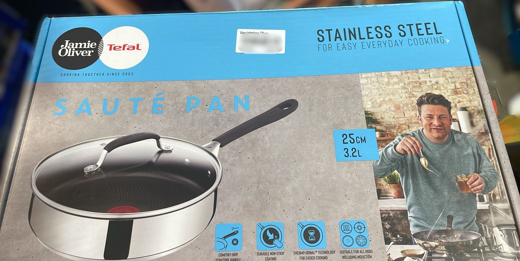 Jamie Oliver by T-fal Stainless Steel Sauté Pan with Lid, 3.2 L (3.4 qt.)