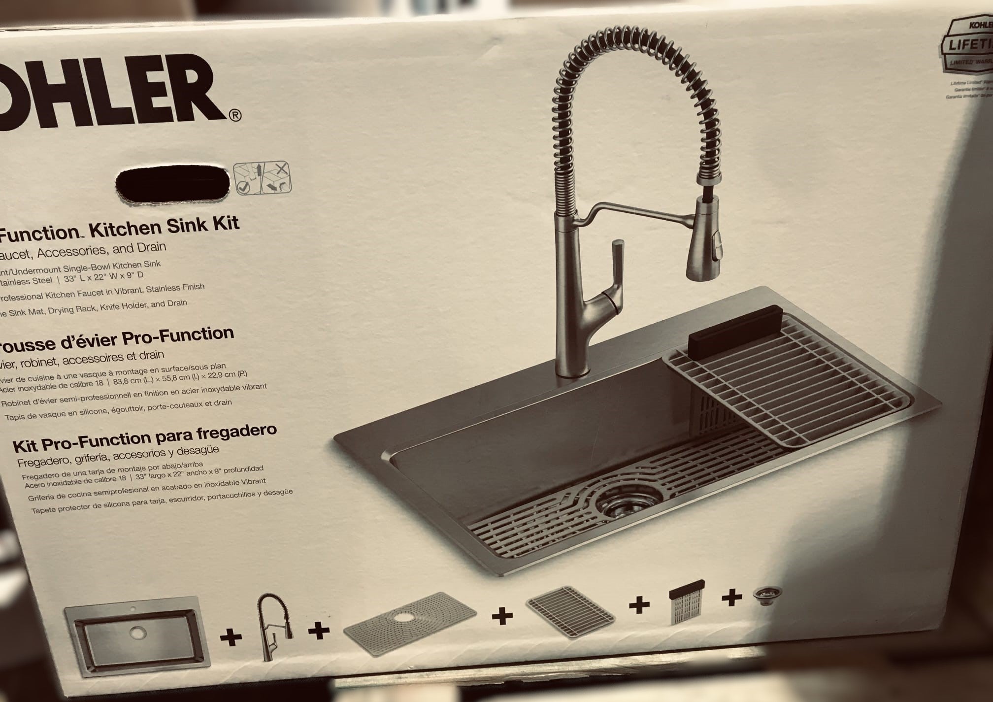 Kohler Pro-Function Kitchen Sink Kit - With Vibrant Stainless or Matte Black Faucet