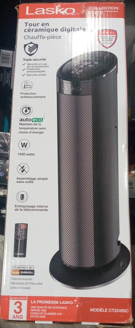 Lasko 22” Ceramic Digital Touch Control Tower Heater with Remote