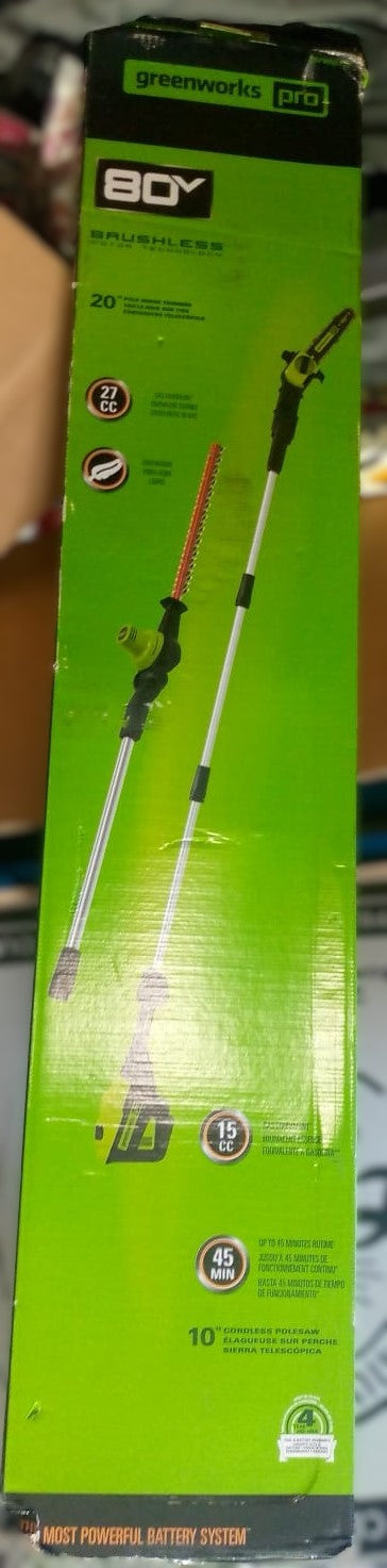 Greenworks Pro 80V 10" Pole Saw & 20’’ Pole Hedge Combo, 2.0 Ah Battery & Rapid Charger