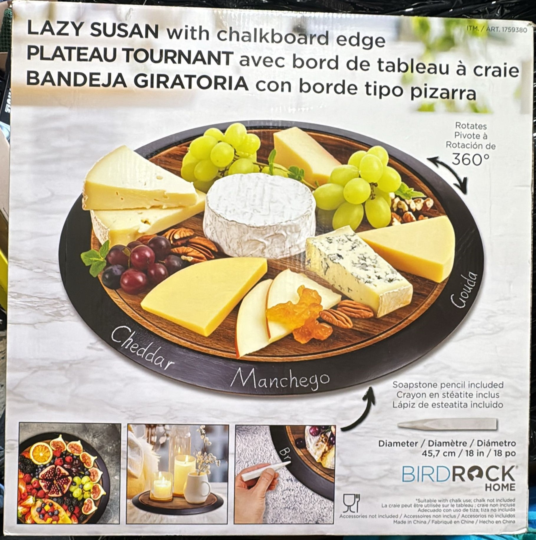 BirdRock Home Lazy Susan with Chalkboard Edge